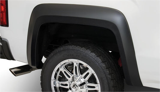 Black Extendafender Style Smooth Finish Rear Fender Flares For 2019 GMC Sierra 1500 Limited, 2014-2018 GMC Sierra 1500, 2015-2019 Sierra 2500HD/3500 Hd (Excludes Dually) Bushwacker