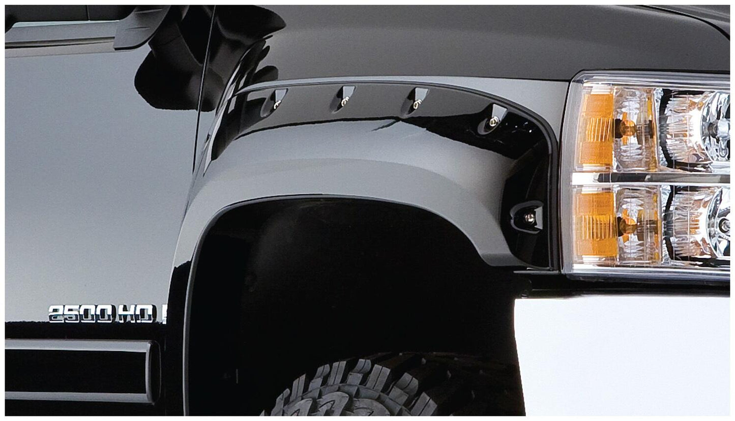 Black Cutout Style Smooth Finish Front Fender Flares For 2007-2013 Sierra 1500 2007-2014 Sierra 2500 Hd Bushwacker