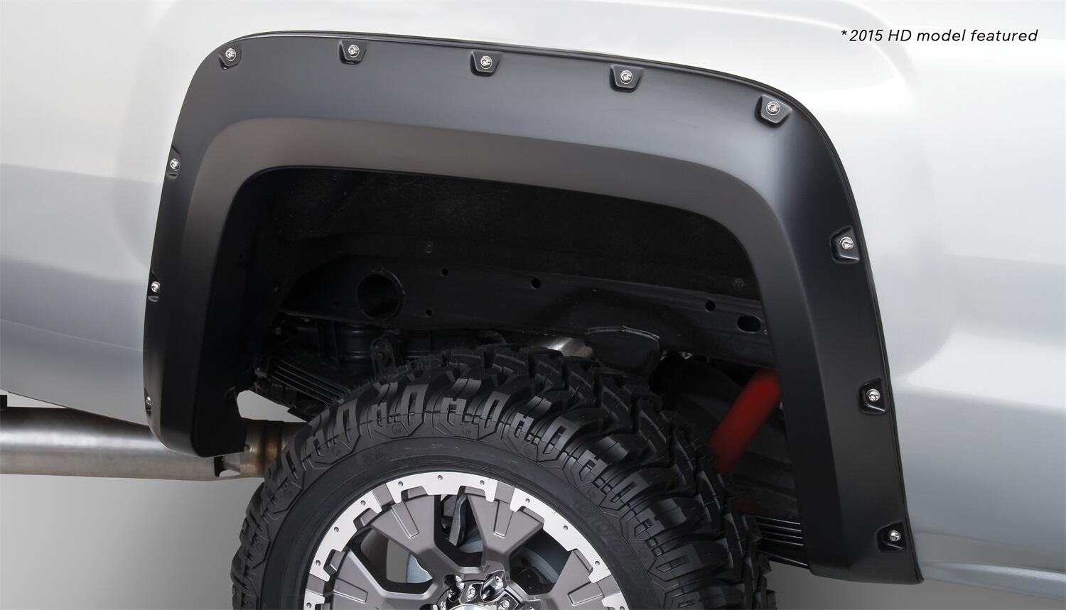 Black Pocket/Rivet Style Smooth Finish Rear Fender Flares For 2014-2018 Sierra 1500 (Incl Limited) 2015-2018 Sierra 2500 Hd/3500 Hd (Excludes Dually) Bushwacker-1
