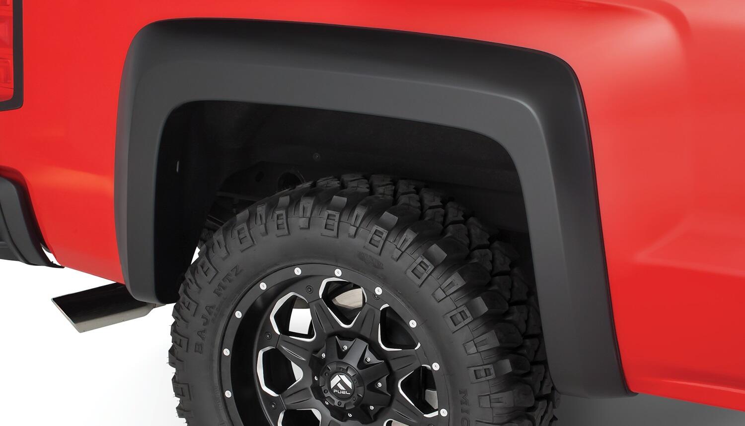 Black Extendafender Style Smooth Finish Rear Fender Flares For 2014-2018 Chevrolet Silverado 1500 Fits 69.3 Inch Bed Bushwacker