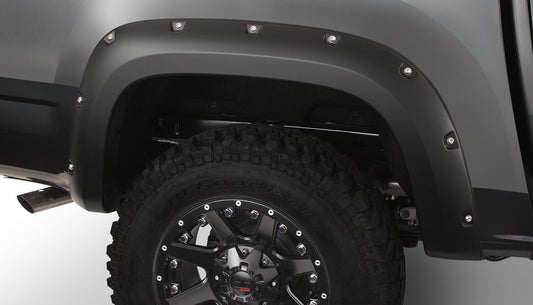 Black Pocket/Rivet Style Smooth Finish Rear Fender Flares For 2015-2022 Chevrolet Colorado W/74 Inch Bed Bushwacker