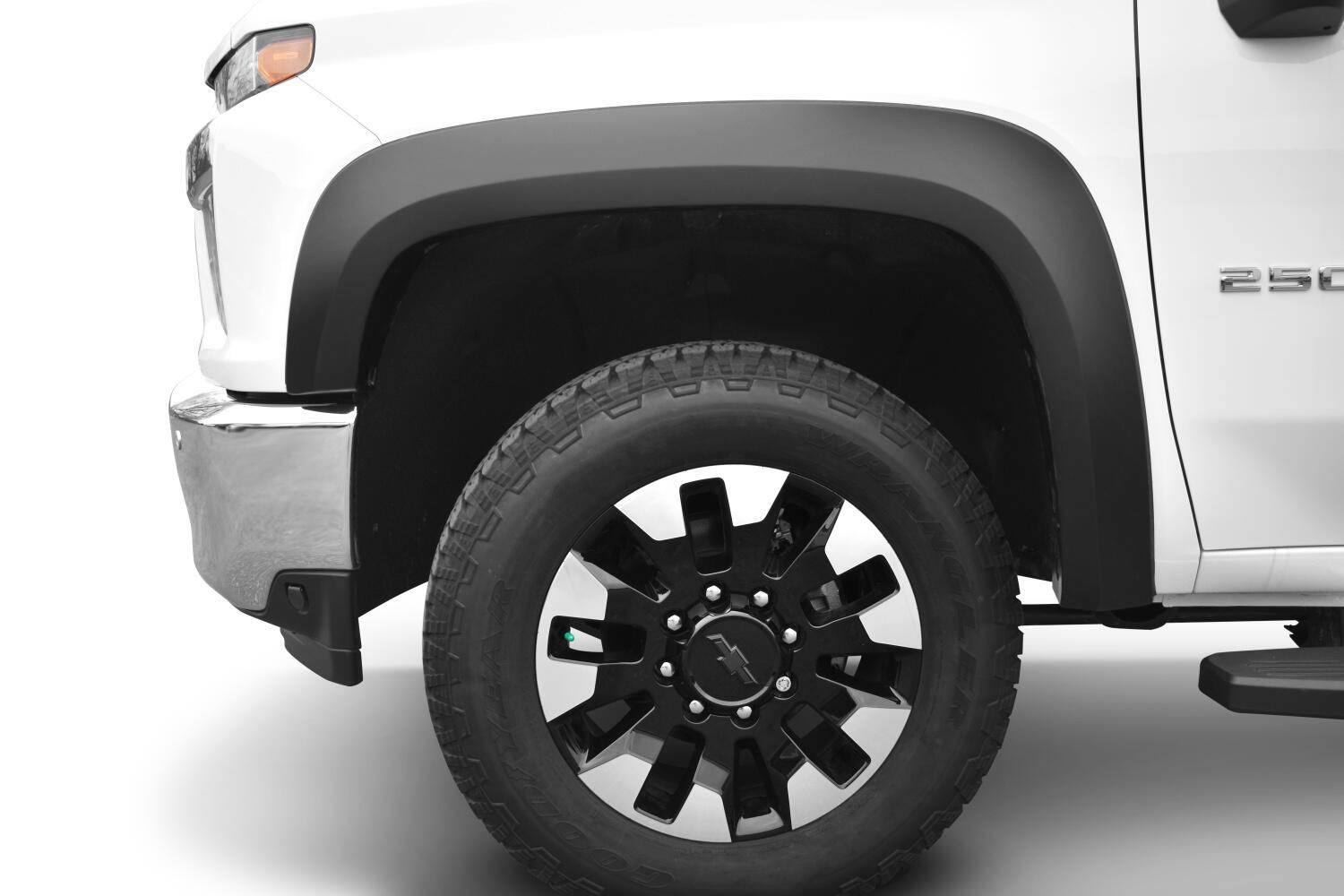 Black Extendafender Style Smooth Finish Front Fender Flares For 2020-2026 Chevrolet Silverado 2500/3500 Bushwacker