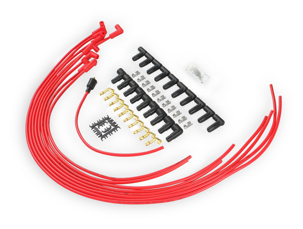 Spark Plug Wire Set- 8Mm- Super Stock Universal-Graphite Core- 90 Deg Boots- Red 4041R Universal Fit Super Stock 8MM Spark Plug Wires Feature A Spiral Core And Red Silicone Jacket ACCEL-3