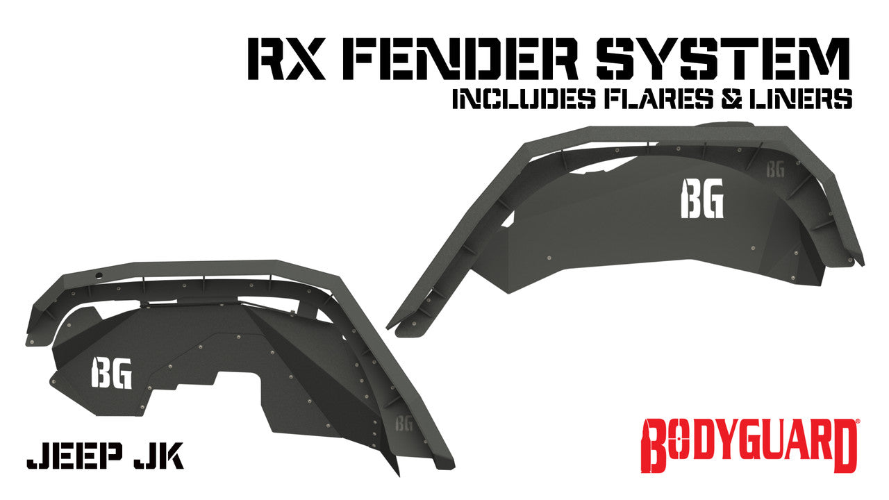 2007-2018 Jeep Wrangler JK Fender System Front and Rear Liners and Fender Flares Bodyguard Bumpers