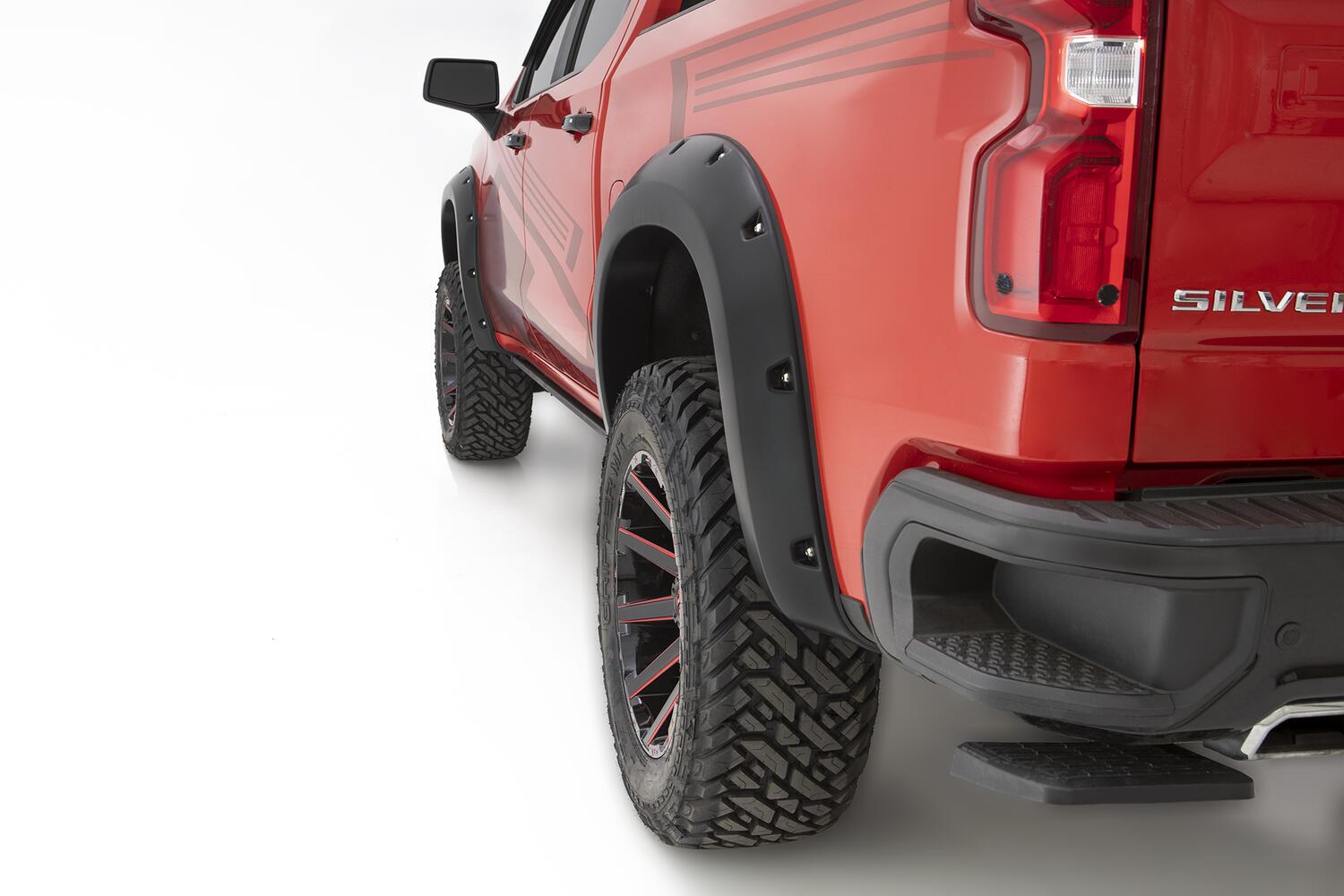 Pocket/Rivet Style Color Matched Black 4-Piece Fender Flare Set For 19-23 GMC Sierra 1500 Bushwacker