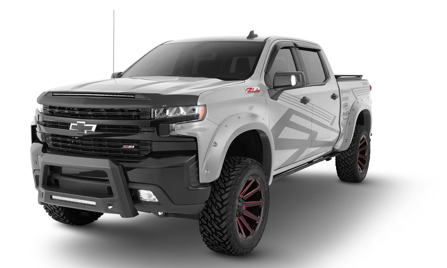Pocket/Rivet Style Color Matched Silver Ice Metallic 4-Piece Fender Flare Set For 20-21 Chevrolet Silverado 1500 2022 Chevrolet Silverado 1500 Ltd Bushwacker