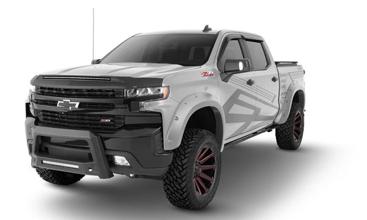 Pocket/Rivet Style Color Matched Silver Ice Metallic 4-Piece Fender Flare Set For 20-21 Chevrolet Silverado 1500 2022 Chevrolet Silverado 1500 Ltd Bushwacker