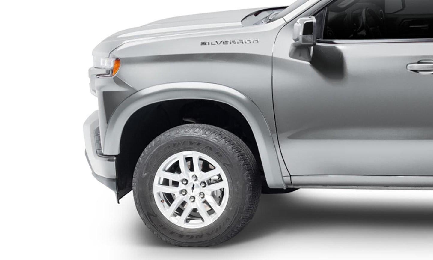 Oe Style Color Matched Silver Ice Metallic 4-Piece Fender Flare Set For 20-21 Chevrolet Silverado 1500 2022 Chevrolet Silverado 1500 Ltd Bushwacker