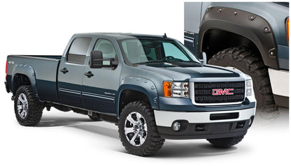 Black Boss Pocket/Rivet Style Smooth Finish 4-Piece Fender Flare Set For 2007-2010 GMC Sierra 2500 Hd/3500 Hd (Excludes Dually) Bushwacker