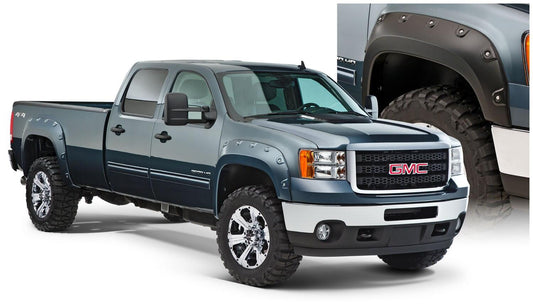 Black Boss Pocket/Rivet Style Smooth Finish 4-Piece Fender Flare Set For 2007-2010 GMC Sierra 2500 Hd/3500 Hd (Excludes Dually) Bushwacker