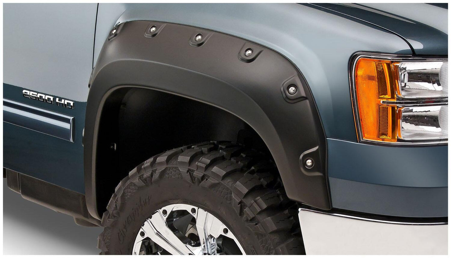 Black Boss Pocket/Rivet Style Smooth Finish 4-Piece Fender Flare Set For 2007-2010 GMC Sierra 2500 Hd/3500 Hd (Excludes Dually) Bushwacker-1