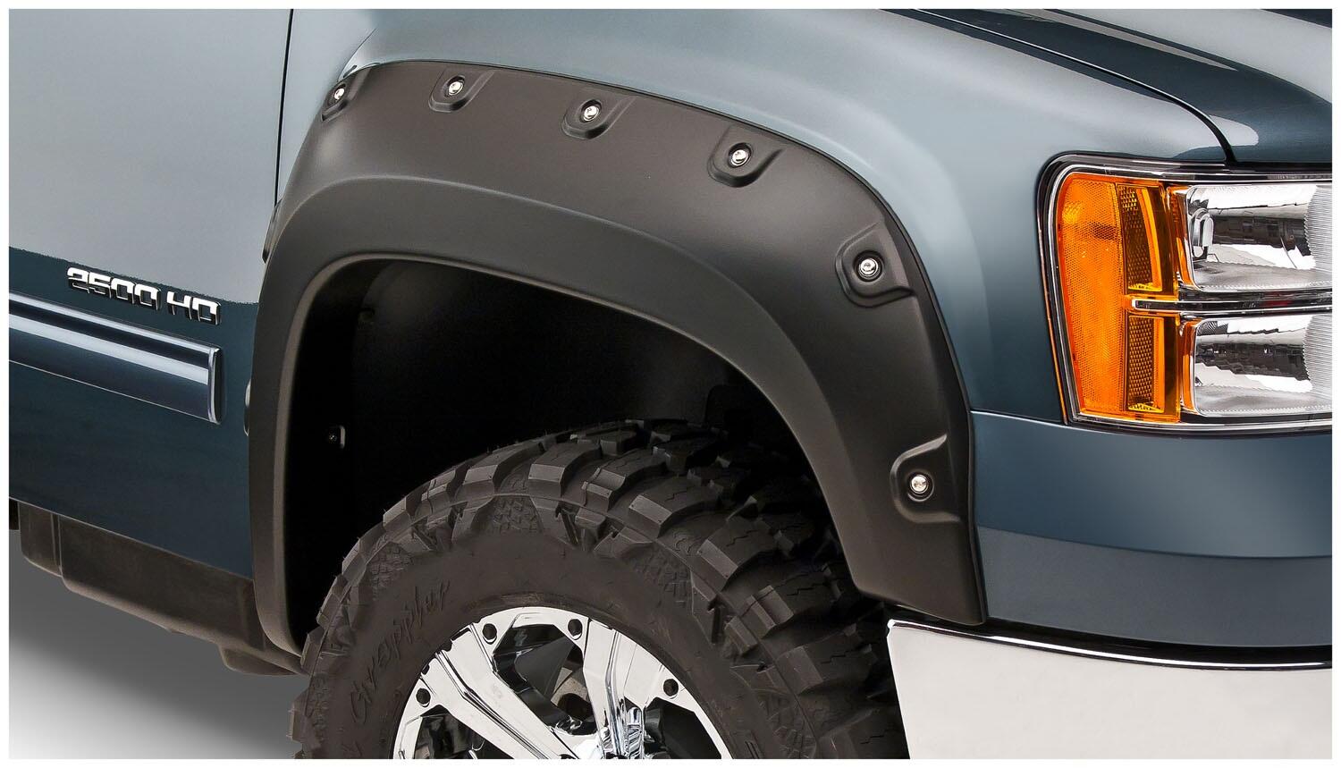 Black Boss Pocket/Rivet Style Smooth Finish 4-Piece Fender Flare Set For 2007-2010 GMC Sierra 2500 Hd/3500 Hd (Excludes Dually) Bushwacker-1