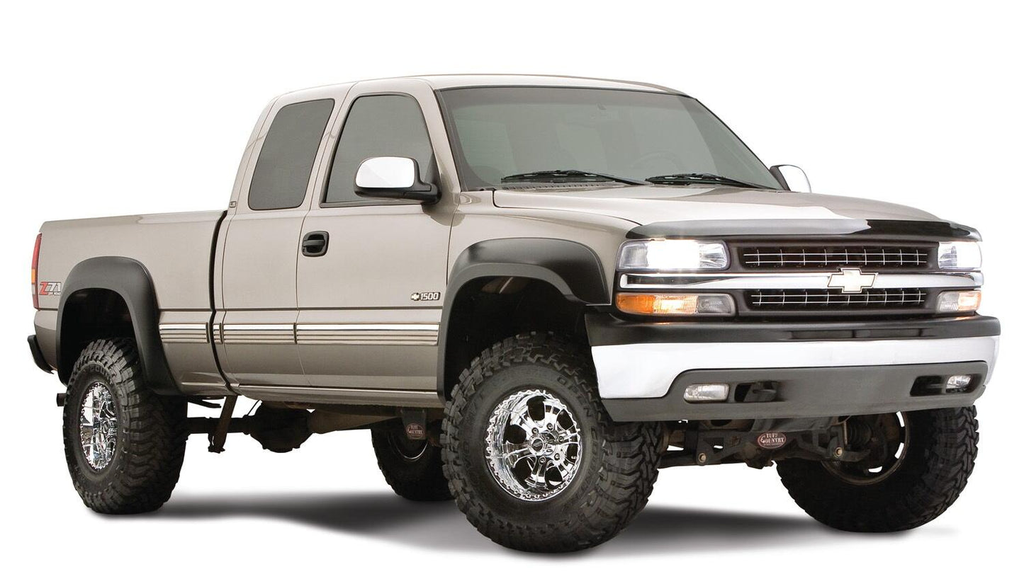 Black Extendafender Style Smooth Finish 4-Piece Fender Flare Set With Extended Coverage For 99-07 Silverado/Sierra Trucks (Check Application Guide) Bushwacker-3