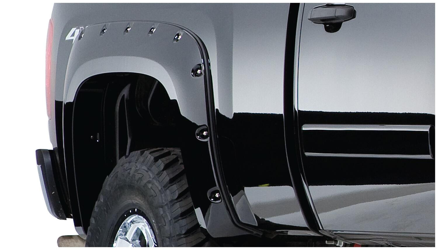 Black Cutout Style Smooth Finish 4-Piece Fender Flare Set For 2007-2013 GMC Sierra 1500 2007-2014 Sierra 2500 Hd/3500 Hd Fits 78.7/97.6 Inch Bed Bushwacker-1