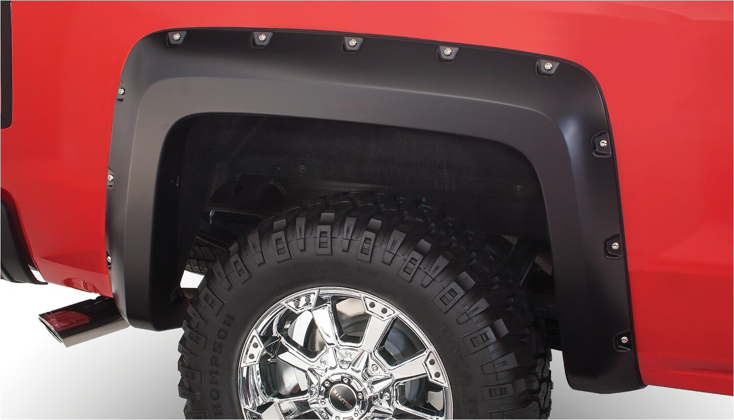 Black Pocket/Rivet Style Smooth Finish 4-Piece Fender Flare Set For 2014-2018 Chevrolet Silverado 1500 Fits 69.3 Inch Bed Bushwacker-2