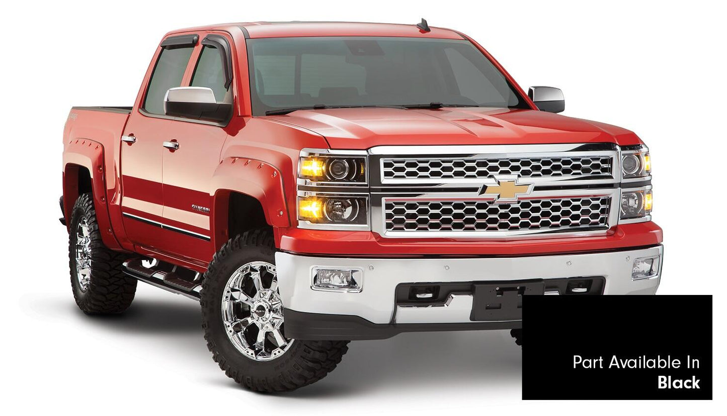 Pocket/Rivet Style Color Matched Black 4-Piece Fender Flare Set For 2016-2018 Silverado 1500 Fits 69.3 Inch Bed Bushwacker-3