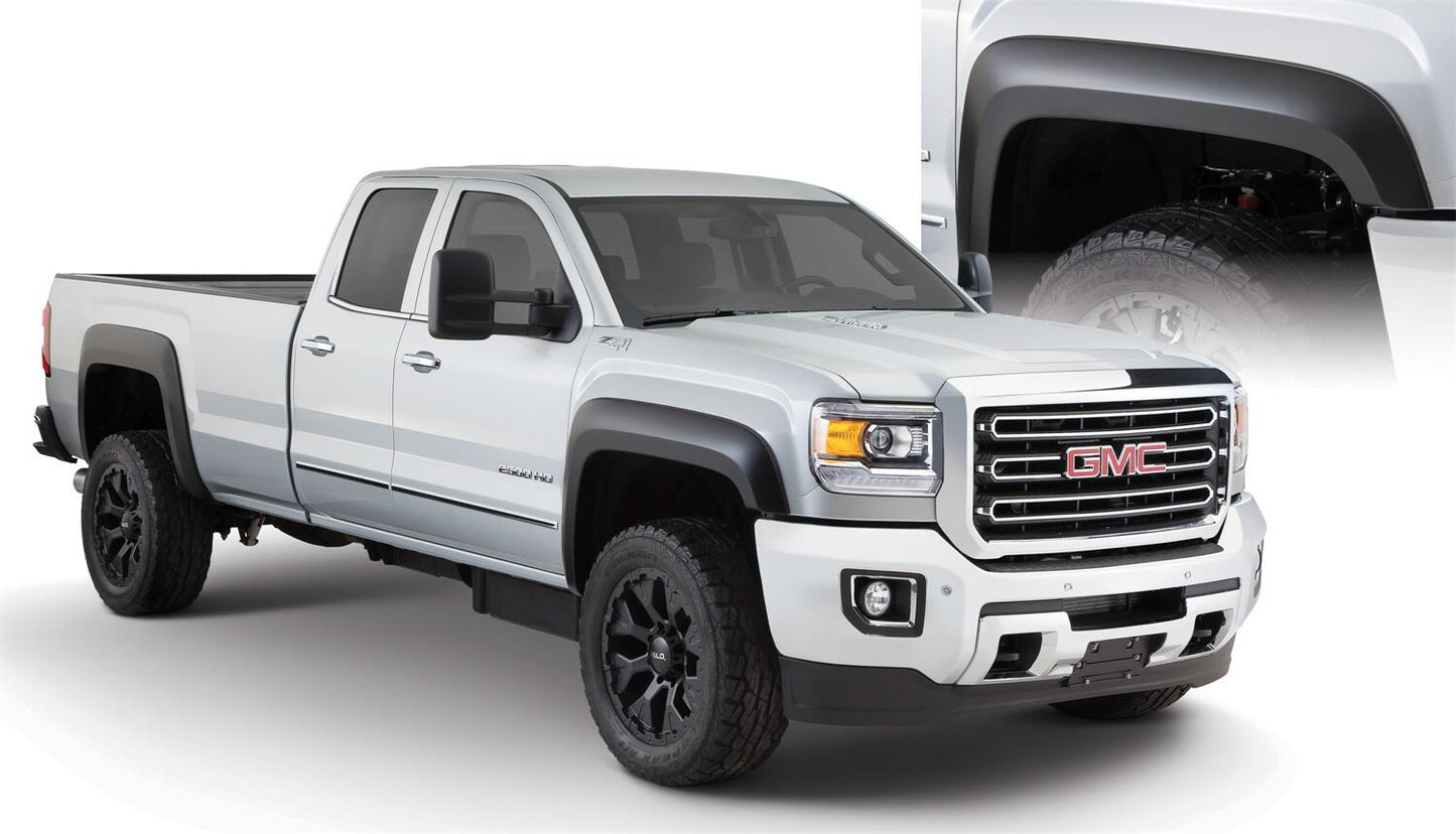 Black Extendafender Style Smooth Finish 4-Piece Fender Flare Set For 2015-2019 GMC Sierra 2500 Hd/3500 Hd Bushwacker