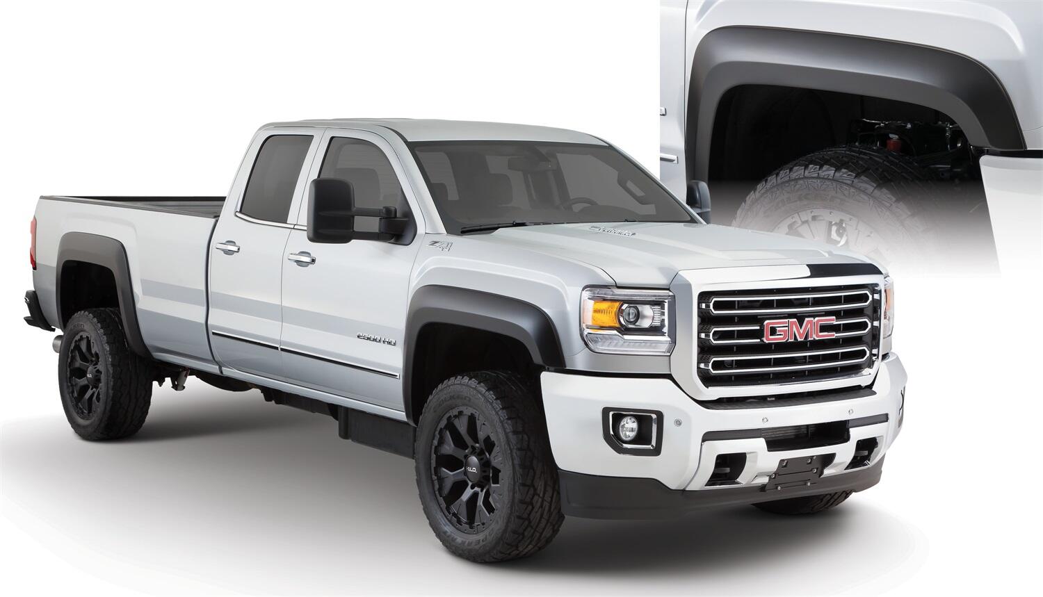 Black Extendafender Style Smooth Finish 4-Piece Fender Flare Set For 2015-2019 GMC Sierra 2500 Hd/3500 Hd Bushwacker
