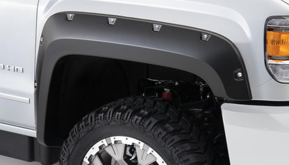 Black Pocket/Rivet Style Smooth Finish 4-Piece Fender Flare Set For 2015-2019 GMC Sierra 2500 Hd/3500 Hd Bushwacker