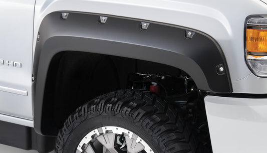 Black Pocket/Rivet Style Smooth Finish 4-Piece Fender Flare Set For 2015-2019 GMC Sierra 2500 Hd/3500 Hd Bushwacker