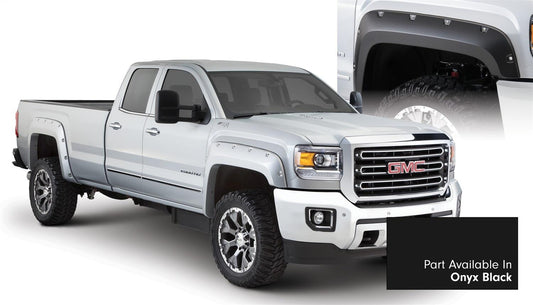 Pocket/Rivet Style Color Matched Onyx Black 4-Piece Fender Flare Set For 2017-2019 Sierra 2500 Hd/3500 Hd Bushwacker