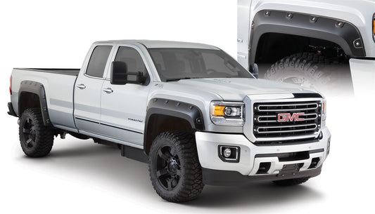 Black Boss Pocket/Rivet Style Smooth Finish 4-Piece Fender Flare Set For 2015-2019 GMC Sierra 2500 Hd/3500 Hd Bushwacker