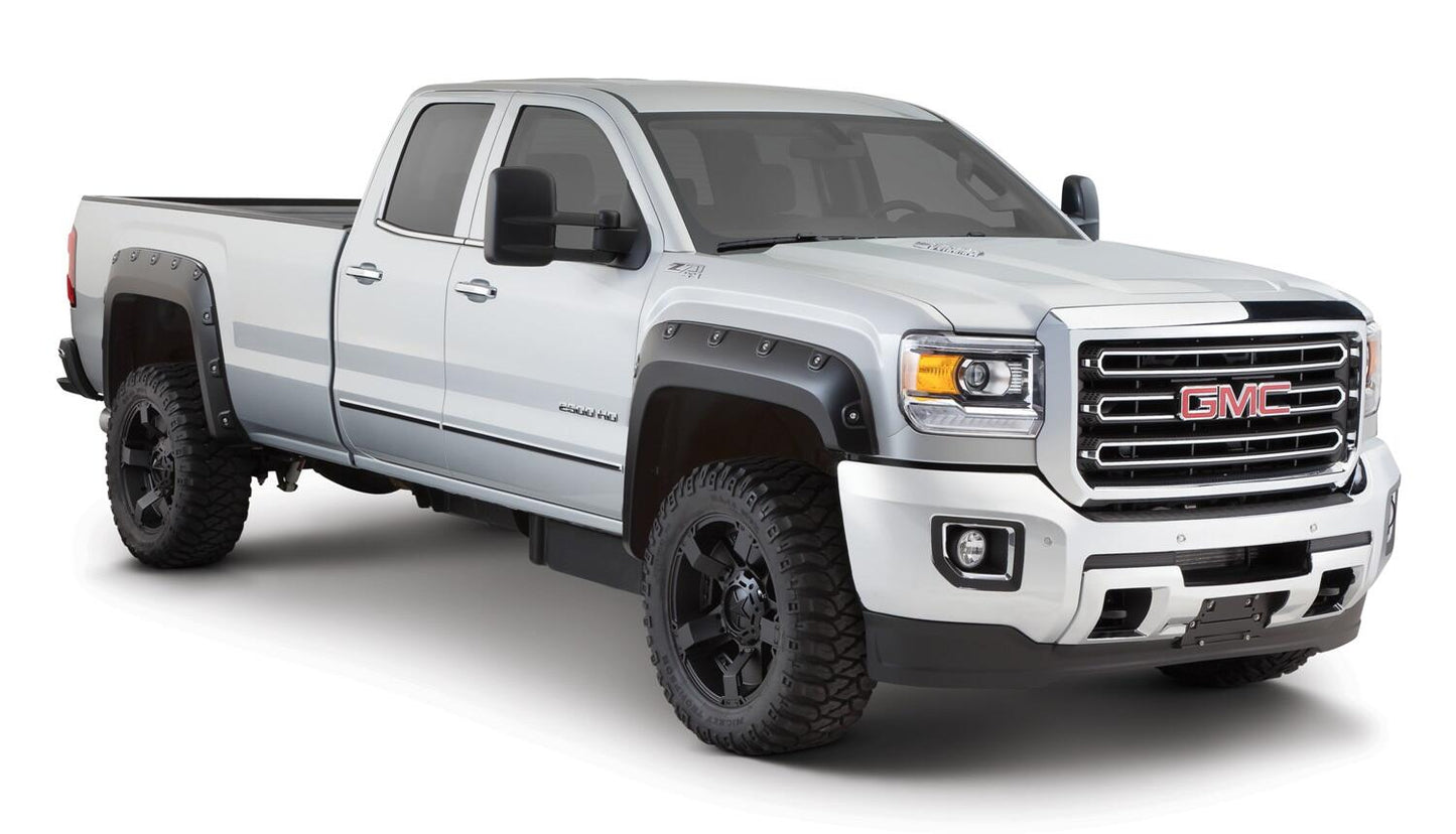 Black Boss Pocket/Rivet Style Smooth Finish 4-Piece Fender Flare Set For 2015-2019 GMC Sierra 2500 Hd/3500 Hd Bushwacker-3