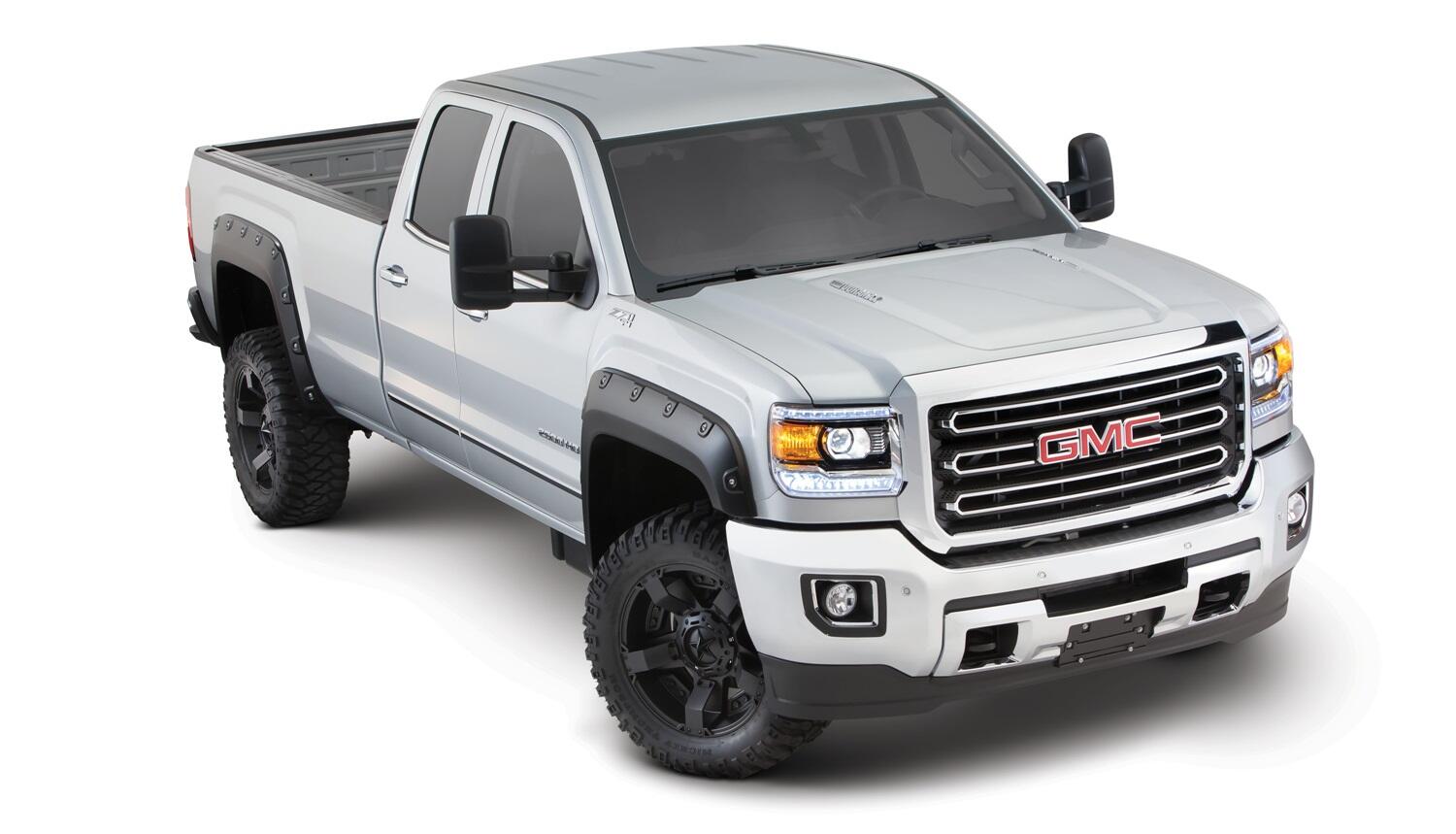 Black Boss Pocket/Rivet Style Smooth Finish 4-Piece Fender Flare Set For 2015-2019 GMC Sierra 2500 Hd/3500 Hd Bushwacker-4