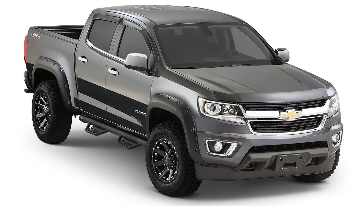 Black Pocket/Rivet Style Smooth Finish 4-Piece Fender Flare Set For 2015-2020 Chevrolet Colorado W/61.7 Inch Bed Bushwacker-2