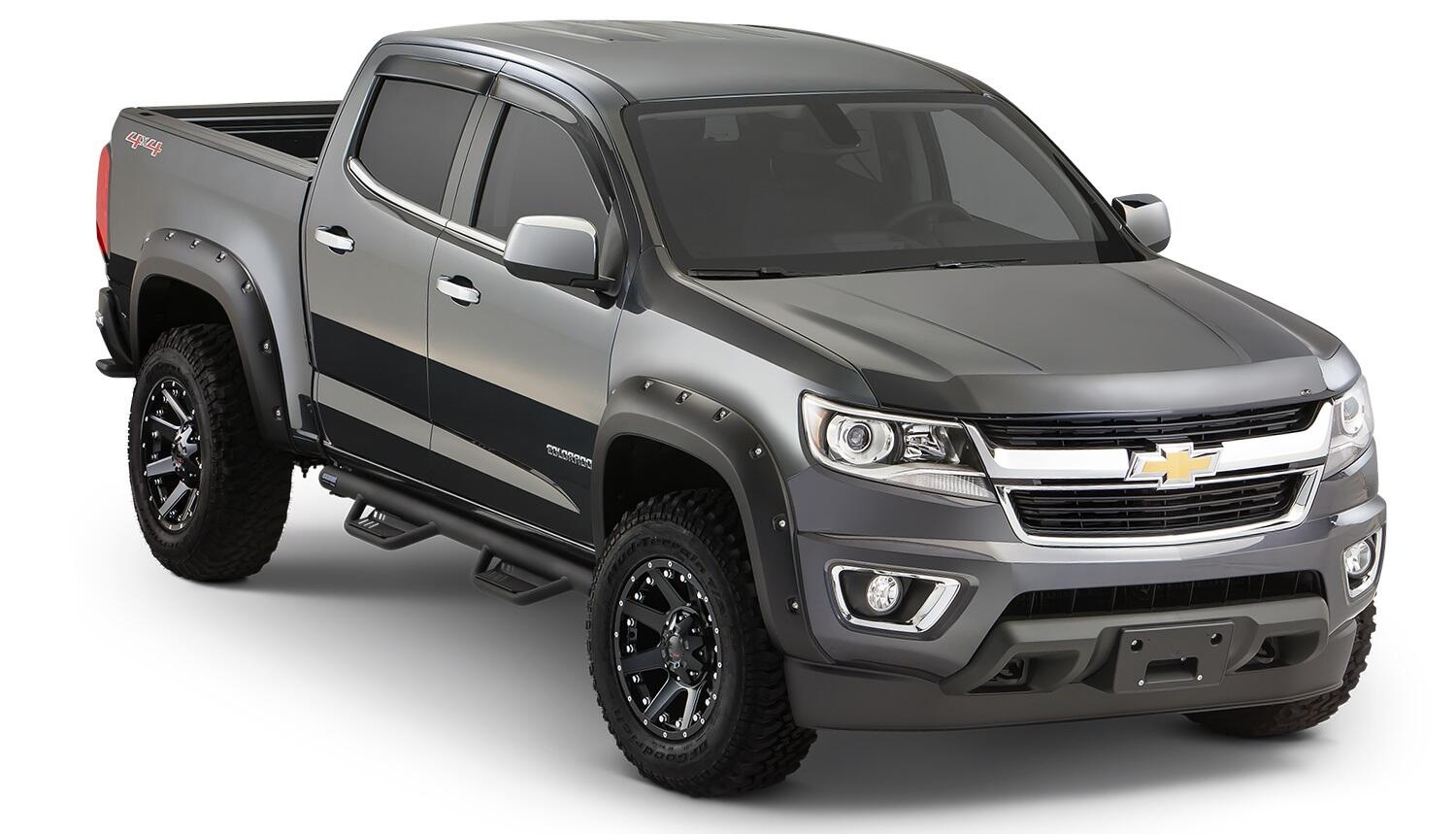 Black Pocket/Rivet Style Smooth Finish 4-Piece Fender Flare Set For 2015-2021 Chevrolet Colorado W/74 Inch Bed Bushwacker-3