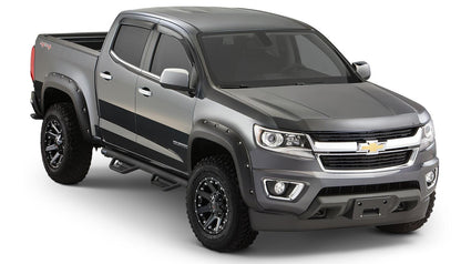 Black Pocket/Rivet Style Smooth Finish 4-Piece Fender Flare Set For 2015-2021 Chevrolet Colorado W/74 Inch Bed Bushwacker-3