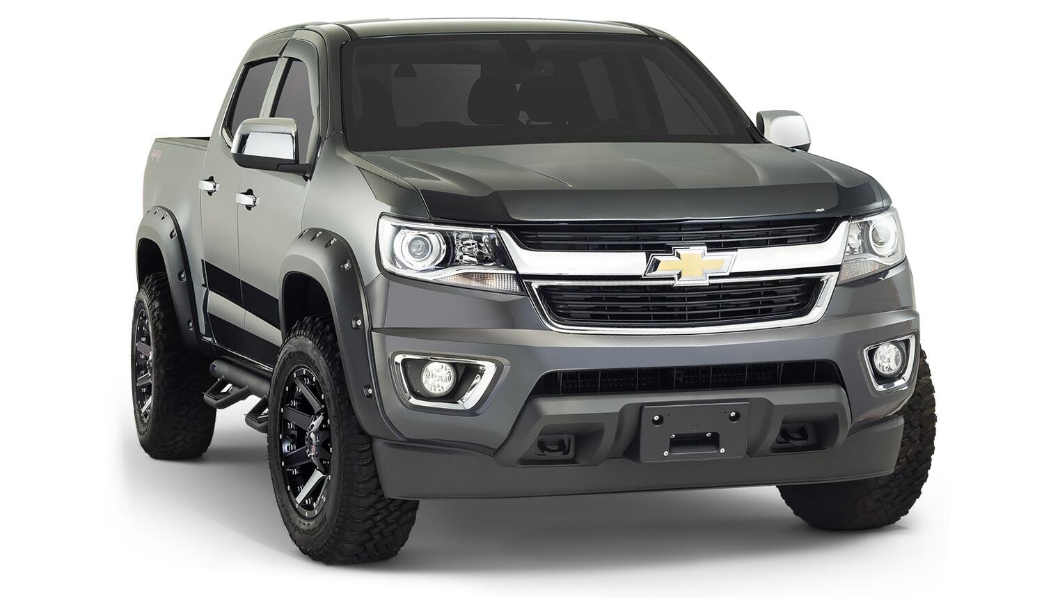 Black Pocket/Rivet Style Smooth Finish 4-Piece Fender Flare Set For 2015-2021 Chevrolet Colorado W/74 Inch Bed Bushwacker-4