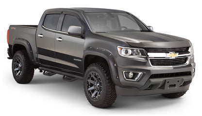 Black Pocket/Rivet Style Smooth Finish 4-Piece Fender Flare Set For 2015-2021 Chevrolet Colorado W/74 Inch Bed Bushwacker-5