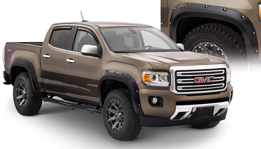 Black Pocket/Rivet Style Smooth Finish 4-Piece Fender Flare Set For 2015-2021 GMC Canyon W/61.7 Inch Bed Bushwacker