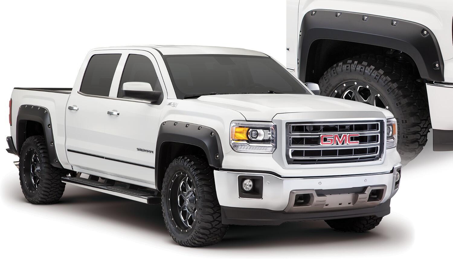 Black Pocket/Rivet Style Smooth Finish 4-Piece Fender Flare Set For 2016-2018 GMC Sierra 1500 (Incl Limited) Fits 69.3 Inch Bed Bushwacker