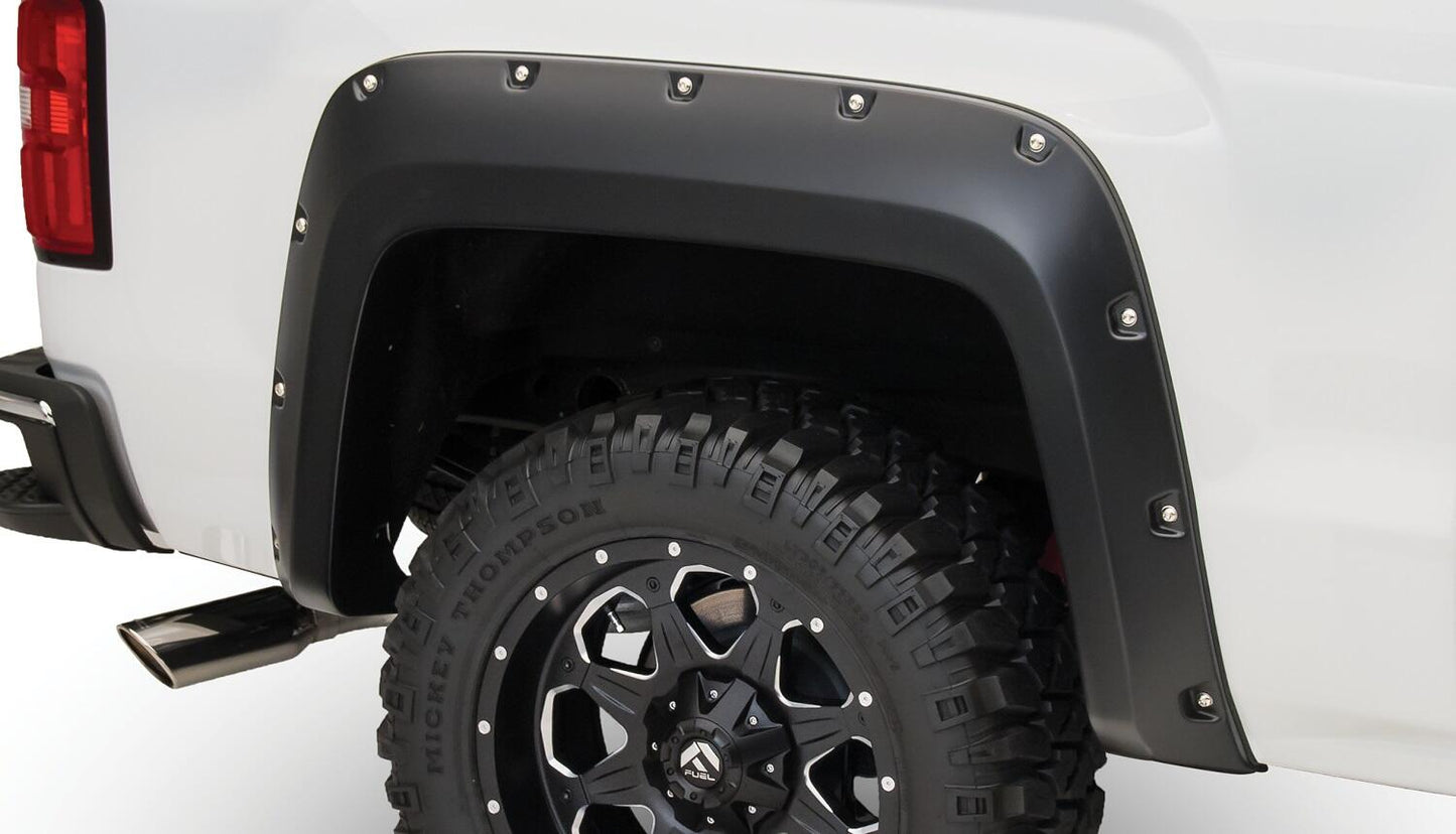 Black Pocket/Rivet Style Smooth Finish 4-Piece Fender Flare Set For 2016-2018 GMC Sierra 1500 (Incl Limited) Fits 69.3 Inch Bed Bushwacker-2