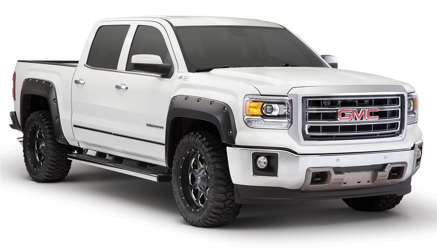 Black Pocket/Rivet Style Smooth Finish 4-Piece Fender Flare Set For 2016-2018 GMC Sierra 1500 (Incl Limited) Fits 69.3 Inch Bed Bushwacker-3