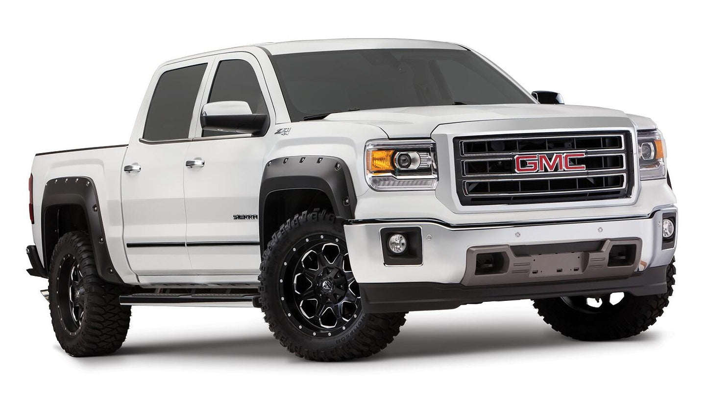 Black Pocket/Rivet Style Smooth Finish 4-Piece Fender Flare Set For 2016-2018 GMC Sierra 1500 (Incl Limited) Fits 69.3 Inch Bed Bushwacker-4