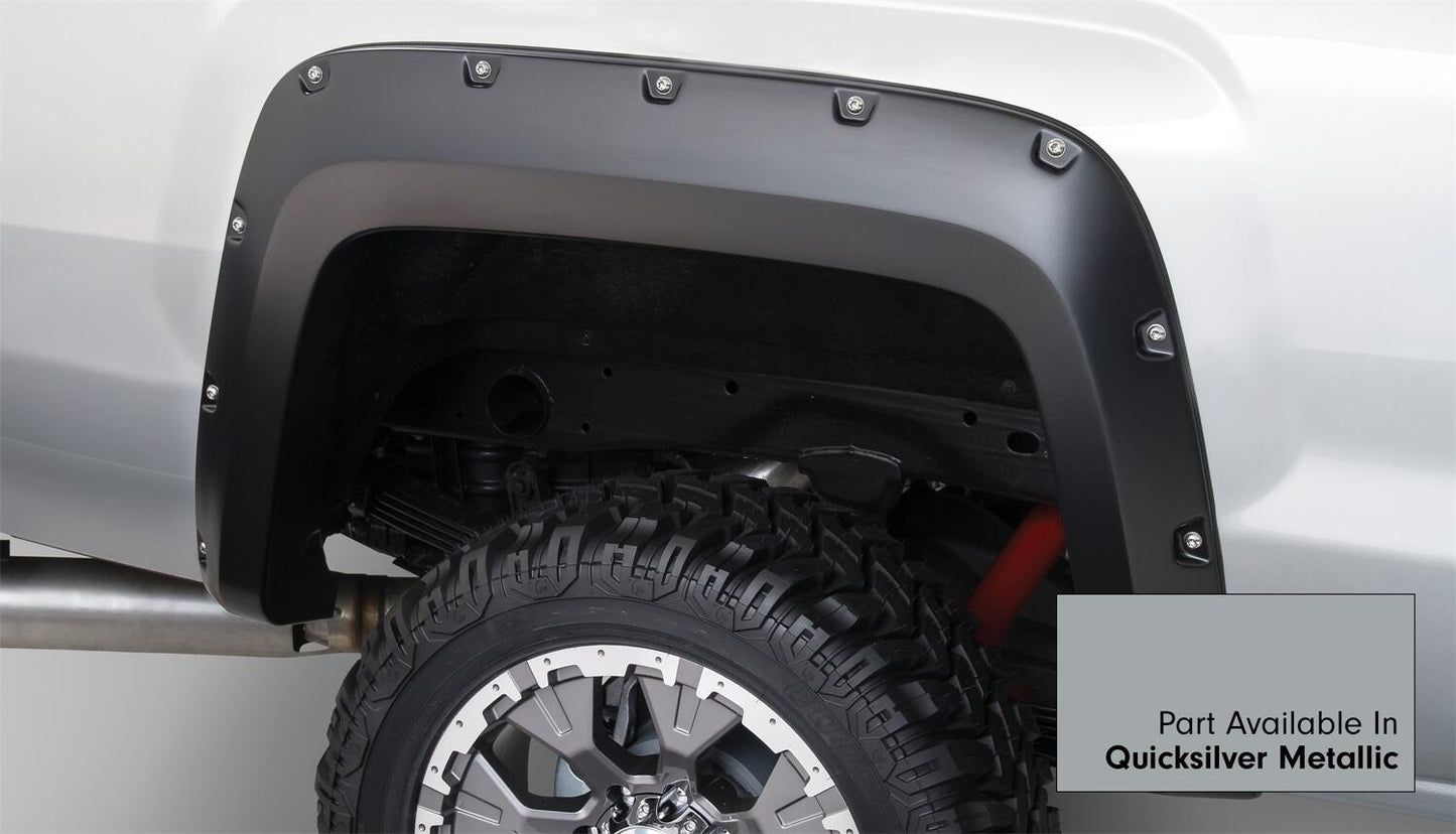 Pocket/Rivet Style Color Matched Quicksilver Metallic 4-Piece Fender Flare Set For 2016-2018 GMC Sierra 1500 Factory Mudflaps Must Be Removed Bushwacker-1