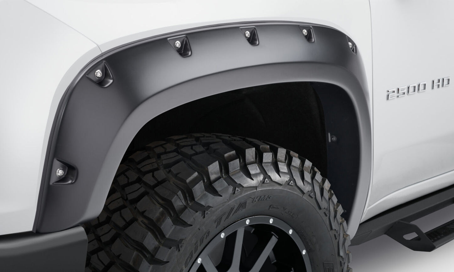 Black Pocket/Rivet Style Smooth Finish 4-Piece Set For 2020-2026 Chevrolet Silverado 2500/3500 Bushwacker