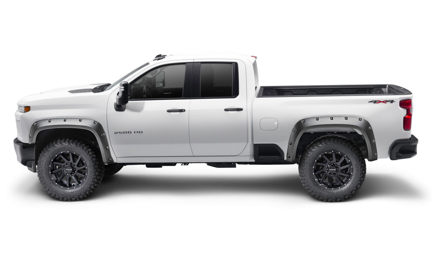 Black Pocket/Rivet Style Smooth Finish 4-Piece Set For 2020-2026 Chevrolet Silverado 2500/3500 Bushwacker-2