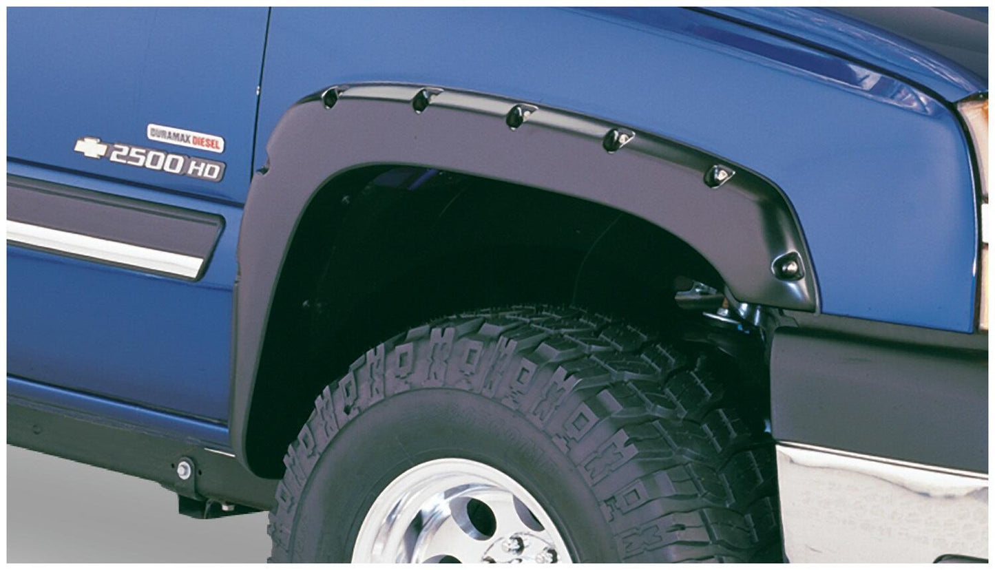 Black Pocket/Rivet Style Smooth Finish 4-Piece Fender Flare Set For 2021-2022 Chevrolet Colorado 74.0 In Bed Bushwacker