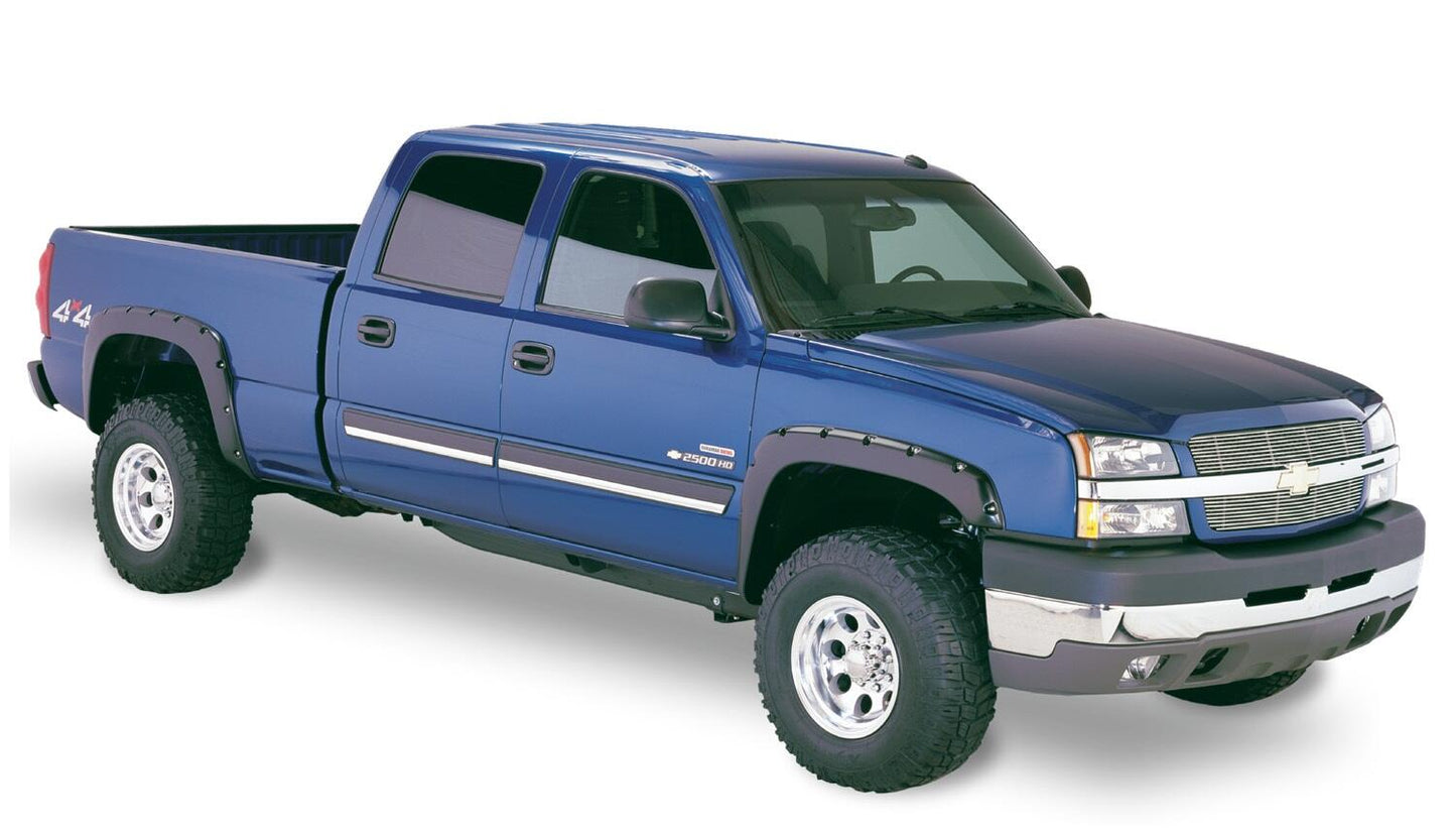 Black Pocket/Rivet Style Smooth Finish 4-Piece Fender Flare Set For 2021-2022 Chevrolet Colorado 74.0 In Bed Bushwacker-2