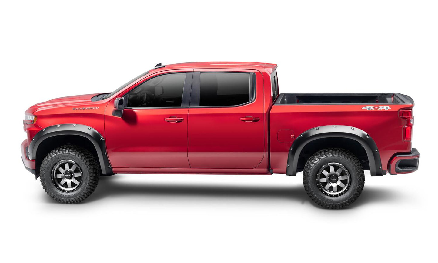 Black Pocket/Rivet Style Smooth Finish 4-Piece Fender Flare Set For 19-26 Chevrolet Silverado 1500 2022 Chevrolet Silverado 1500 Ltd Bushwacker-3