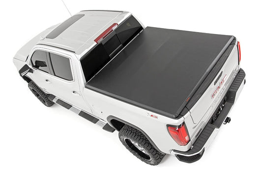 Soft Tri-Fold Bed Cover 6 Foot 7 Inch Bed Chevy/GMC Sierra 1500 (19-26)/Silverado 1500 (19-26) Rough Country-1
