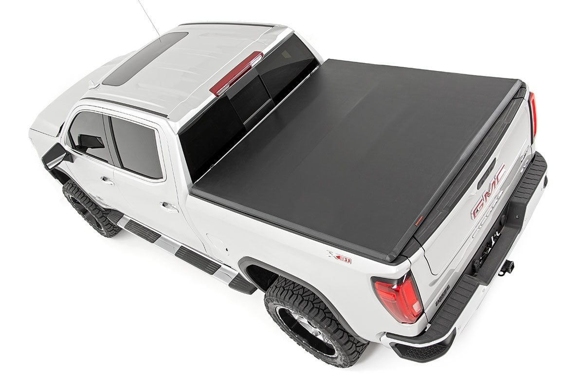 Soft Tri-Fold Bed Cover 6 Foot 7 Inch Bed Chevy/GMC Sierra 1500 (19-26)/Silverado 1500 (19-26) Rough Country-1
