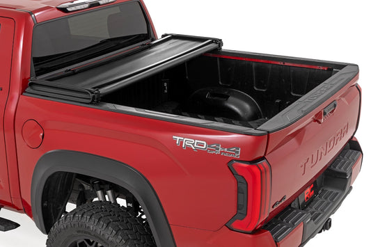 Soft Tri-Fold Bed Cover 5 Foot 7 Inch Bed with and w/o OE Rail Toyota Tundra (22-26) Rough Country-1