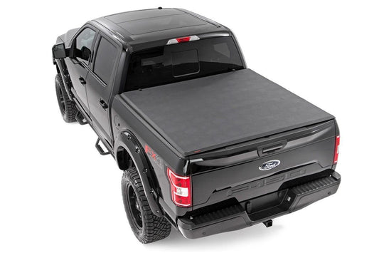 Soft Tri-Fold Bed Cover 6 Foot 7 Inch Bed Ford F-150 (15-20)/Raptor (17-20) Rough Country-1