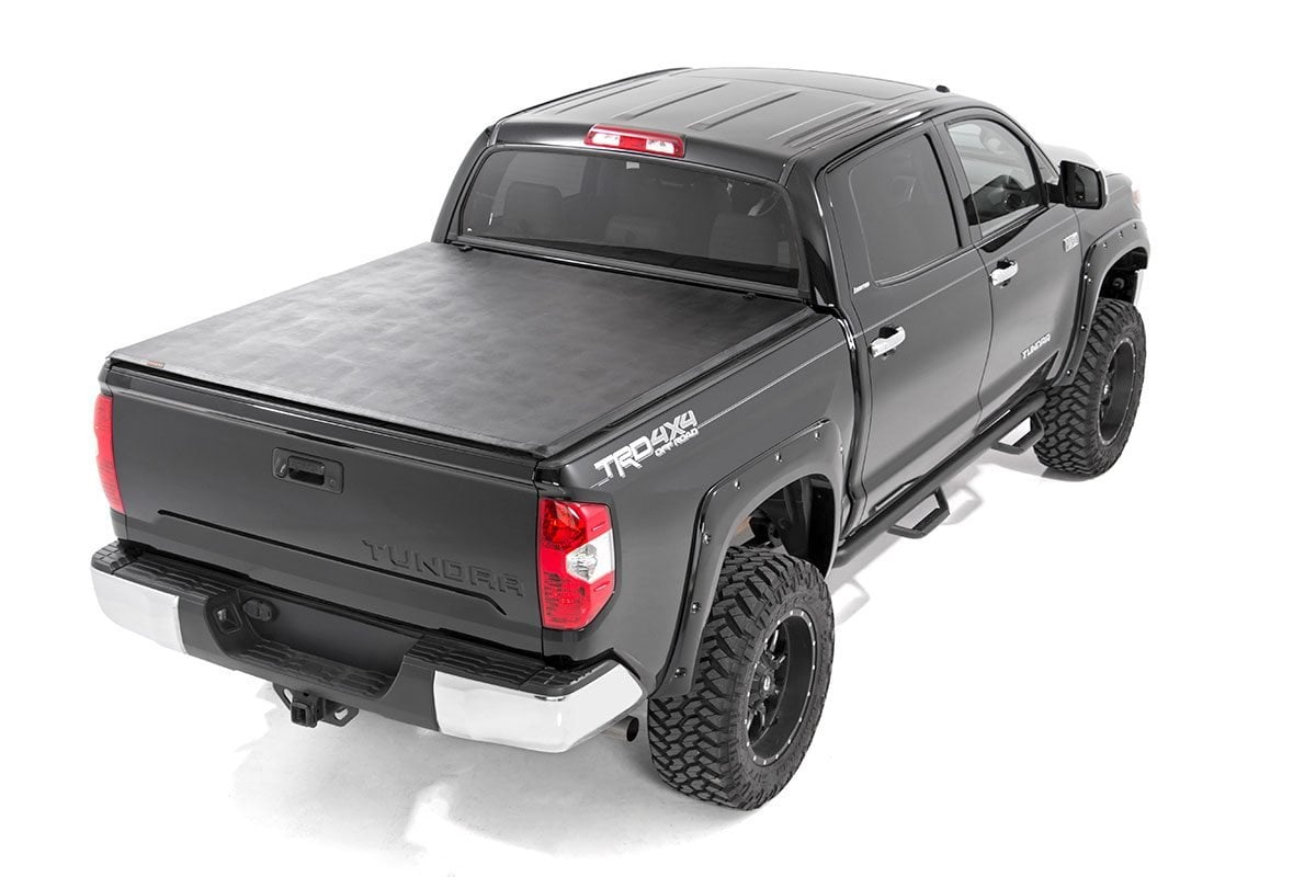Soft Tri-Fold Bed Cover 5 Foot 7 Inch Bed No OE Rail Toyota Tundra (07-21) Rough Country-1