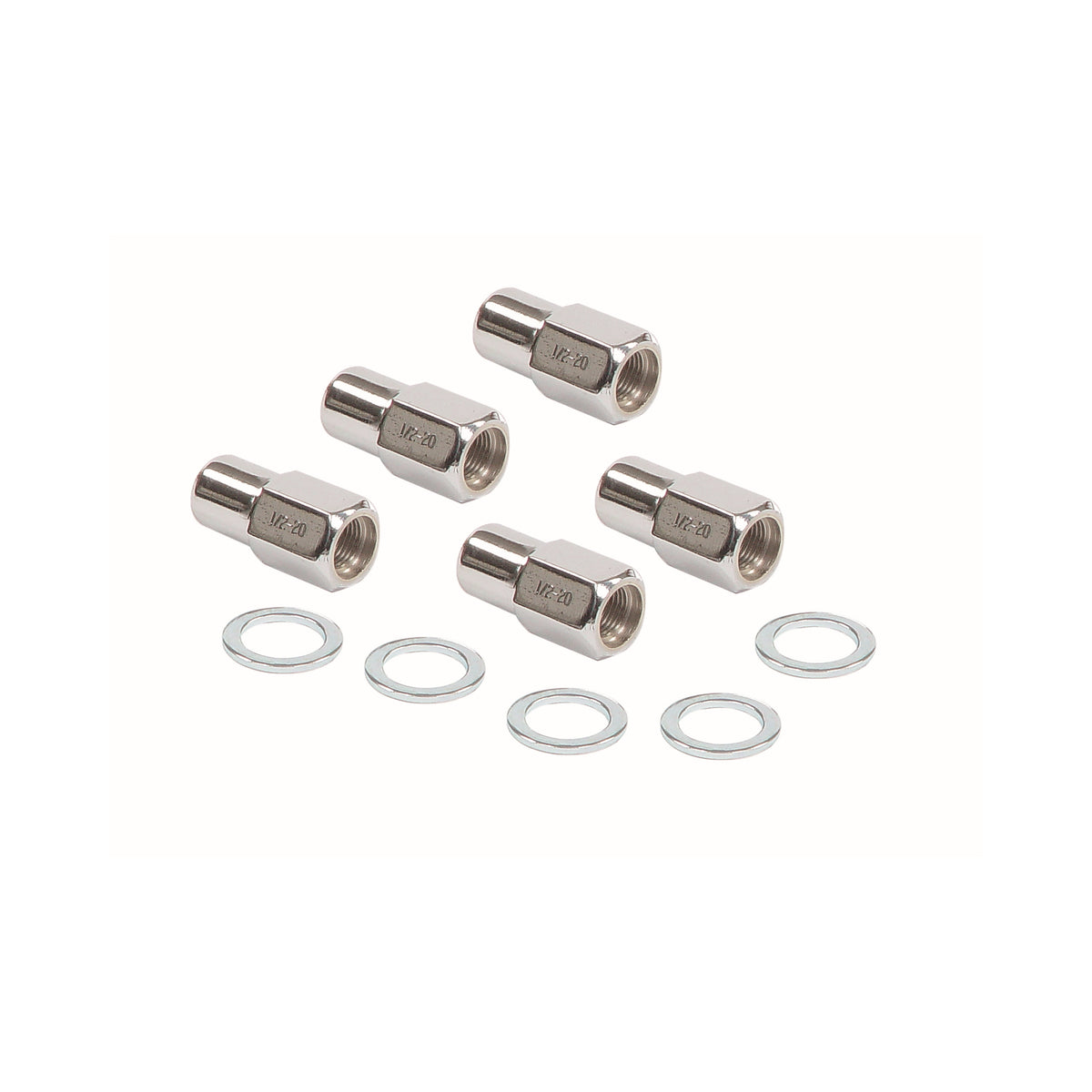 Competition Open End Style Lug Nuts -Set Of 5 1/2-20, Overall Length 1-5/8 Inch, Hex Size 13/16 Inch, Shank Diameter .680 Inch, Shank Length 3/4 Inch Mr Gasket